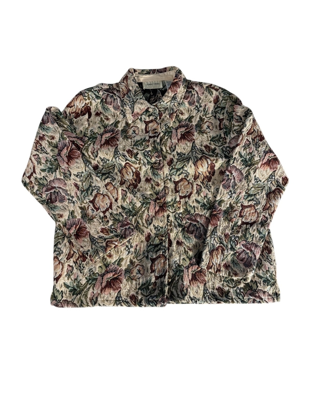 Vintage Lemon Grass Floral Tapestry Jacket Size L Cottagecore Boho Shacket